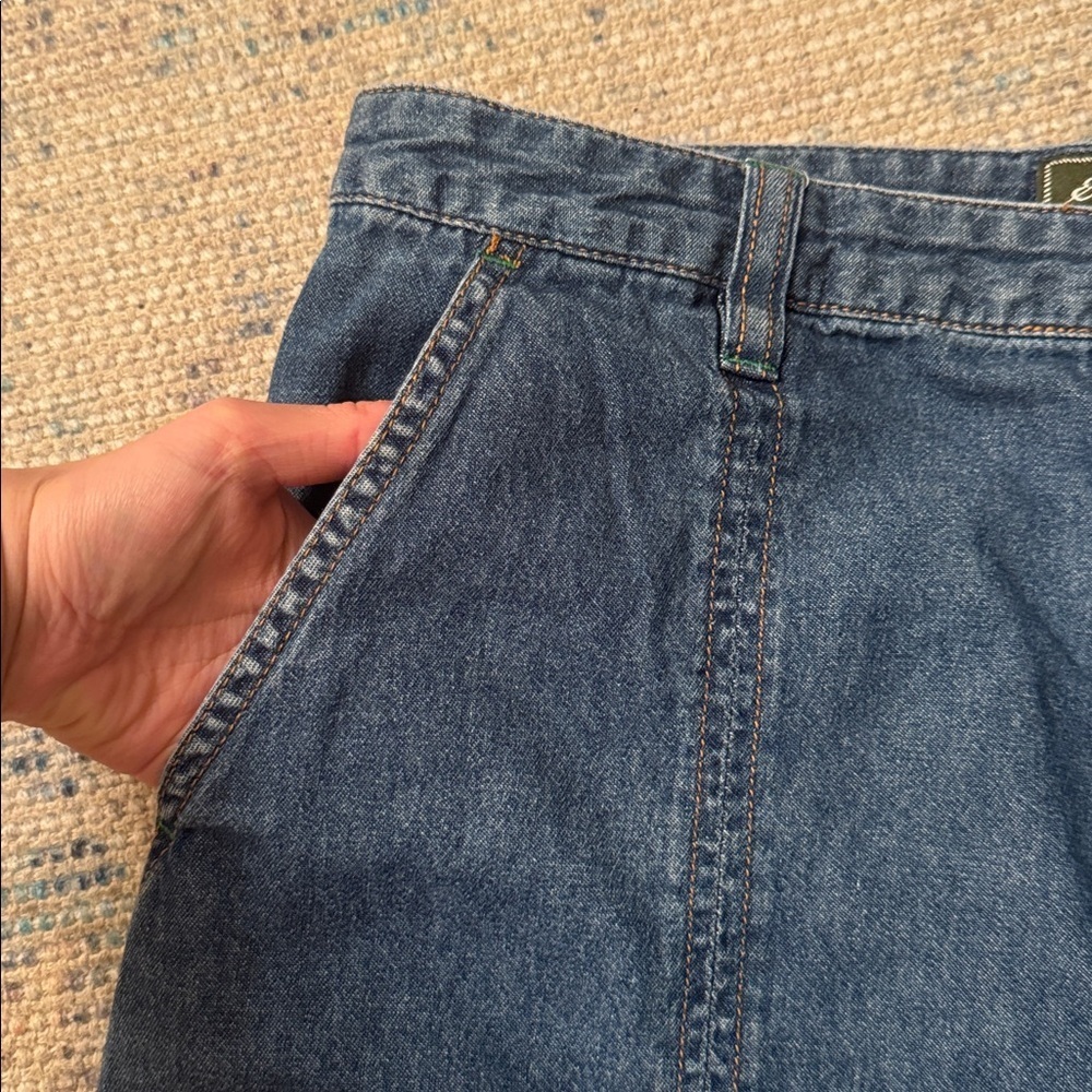 Vintage Eddie Bauer Denim Skirt Pleated Panel Cotton Jean Skirt Y2K Casual - Picture 7 of 8